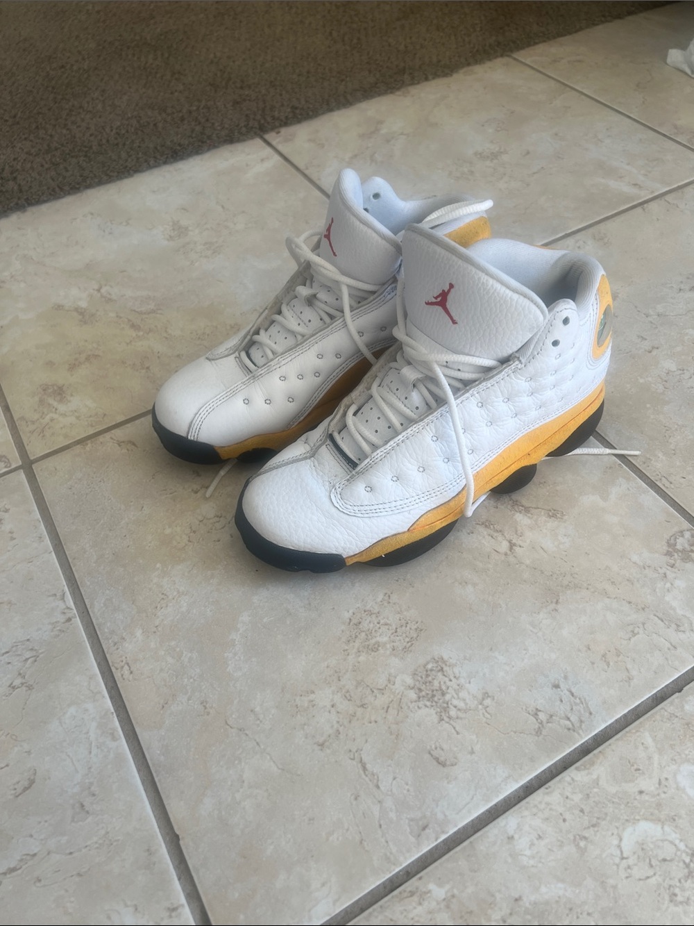 Jordan Kids' White, Yellow and Black Retro Basketball Sneakers